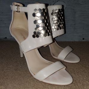 Nine West Dawnonme Open Toe Leather Dress Sandal, Size: 10, Off-White